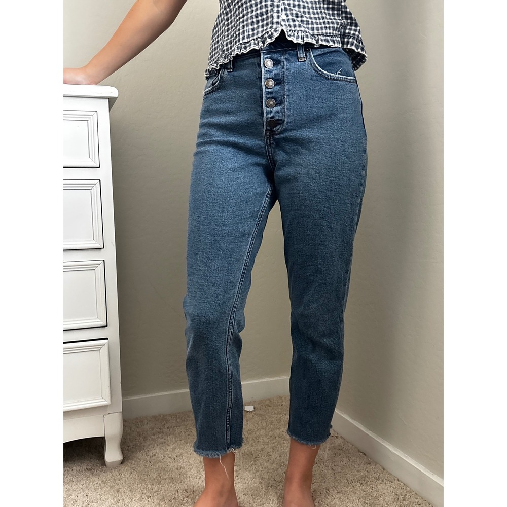 Abercrombie & Fitch Curve Love The Mom Jeans High Rise Button Fly Raw Hem 25 0S